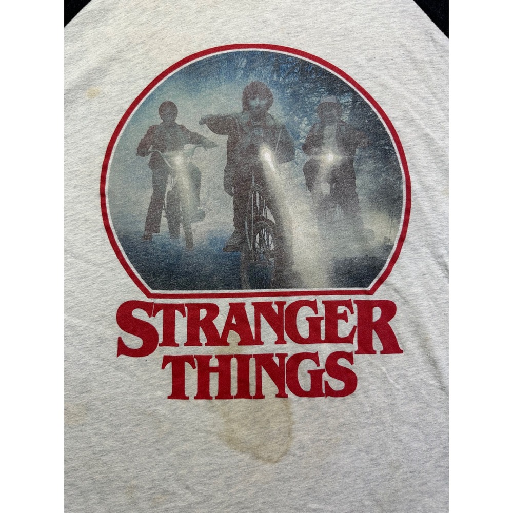 Stranger Things Netflix Men 2XL Raglan 3/4 Sleeve Baseball Tee Grey Black Stain